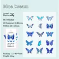 Blaue Vintage-Schmetterling PET-Stickerset für DIY-Scrapbooking mit 15 Juwel-Mustern - Blauer Fantasietraum / Blau