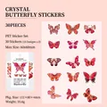 Pink PET butterfly stickers set for DIY crafts with 15 designs and 30 decorative pieces - Rose Red