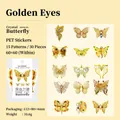 Golden vintage jewelry style PET butterfly stickers for DIY crafts, 30 pieces pack - Gold