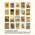 Retro postage stamp washi stickers featuring world travel and vintage architecture designs - Around the World