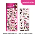 Gothic girl and bear themed deco stickers in magenta and purple colors, 2 sheets set - Clockwork Moon