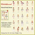 Vintage childhood party stickers set with 50 floral dress girl washi paper decals - Floral Dress