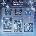 Detailed view of 6-piece blue butterfly stickers set with shimmer film and die-cut edges - Deep Sea Treasure