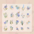 20 eleganti adesivi floreali blu acquerello con bordi dorati per scrapbooking fai-da-te - Sogno Blu
