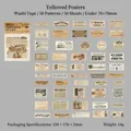 Vintage-Poster-Aufkleber-Set aus Washi-Papier mit 50 einzigartigen Retro-Designs - Vergilbtes Poster
