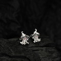 Geister-Ohrstecker aus S925 Sterlingsilber mit Hexenhut und blauen Augen für Damen - 925er Silber / Weißgold