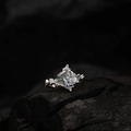 Textured S925 silver ring with irregular finish and light blue star-shaped crystal - Adjustable Size 14 / White Gold