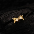 Pendiente de estrella en plata S925 con acabado dorado y piedra de opalo redonda - Plata 925 / Bañado en Oro de 18K (Con Cierres de Plata)