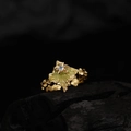 Artistic gold textured ring with green enamel and diamond accent on charcoal base - Adjustable Size 14 / 18K Gold