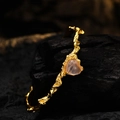 Artistic gold-textured branch bangle with a heart-shaped pink agate stone setting - 925 Silver / 18K Gold