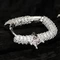Silver S925 sterling silver hoop earrings with shimmering square-cut zircon stones - White Gold / White Zirconia Style (E6051)