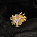 Gold lava ring with square center gemstone and purple zircons on charcoal - Adjustable Size 14 / 18K Gold