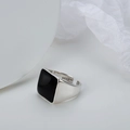 S925 sterling silver open ring featuring a minimalist square black enamel inlay - Adjustable Size 14 / Vintage Silver - Style C