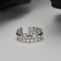 Anillo abierto minimalista de plata S925 con textura geométrica de estilo punk - Oro Blanco (Individual)