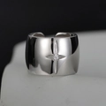 Anello aperto in argento S925 lucido con motivo a stella e zircone incastonato - Misura Aperta 14 (Regolabile 12-17) / Oro Bianco