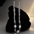 Textured silver lava drop earrings with natural baroque pearls on black charcoal base - 925 Silver / Platinum Plated (With Silver Earring Backs)