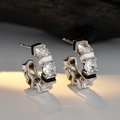 S925 silver C-shaped hoop earrings with black and white enamel and zircon accents - C-Shaped Black and White Enamel Style / White Gold