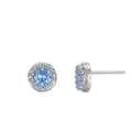 Klassische runde Sterling Silber Ohrstecker mit leuchtend kornblumenblauen Zirkonia Steinen - 925er Silber / Typ A Blauer Strass (Weißgoldfarbe)