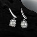 Elegantes pendientes de hoja en plata S925 con perlas brillantes de estilo minimalista - Plata 925 / Oro Blanco