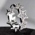 Elegant S925 sterling silver huggie earrings featuring three sparkling pavé stars - 925 Silver / White Gold (Single)