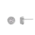 Ohrstecker aus S925 Sterlingsilber mit runden Zirkonia und fein verzierter Perlenkante - 925er Silber / Typ C Weißer Strass (Weißgoldfarbe)
