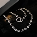 Collana a maglia marina in argento sterling S925 lucido per donna moderna - Argento 925 / Oro Bianco