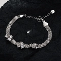 Bracelet multi-brins en argent 925 tressé avec perles blanches et zircons brillants - Argent 925 / Or Blanc