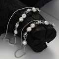S925 sterling silver dual-chain bracelet with Baroque pearls and zircon accents - 925 Silver / Platinum (With Silver Ear Plugs)