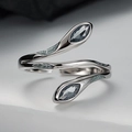 S925 sterling silver snake ring with ice blue enamel and marquise blue zircon stones - Open Size 14 (Adjustable 12-17) / Ice Blue