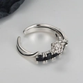 Anillo ajustable de plata 925 con rosa vintage y circonitas negras elegantes - Talla Abierta 14 (Ajustable 12-17) / Plata Antigua