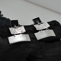 Orecchini geometrici a tre strati in argento 925 e smalto su pietra di carbone nero - Argento 925 / Oro Bianco