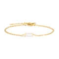 Detail of gold chain bracelet featuring a rectangle clear zircon and adjustable lobster clasp - Gold / April White (Diamond/Crystal Color)