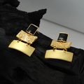 Orecchini geometrici a tre livelli in argento S925 con smalto nero e placcatura in oro - Argento 925 / Oro 18K