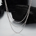 Chique meerlaagse S925 sterling zilveren ketting met glinsterende zilveren schakels - 925 zilver / Witgoud