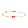 Elegant 18K gold plated titanium steel bracelet with a baguette cut red zircon stone - Gold / July Rose Red