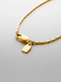 Close-up of golden flat mesh chain necklace with lobster clasp and rectangular tag - Twisted Chain with Smooth Tag (YX44935)