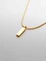 Close-up of golden stainless steel box chain with a minimalist rectangular bar pendant - Box Chain with Pendant (YX44941)