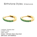 May birthstone gold earrings with emerald green crystals and 13mm stainless steel hoops - May Green (Emerald Color)