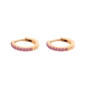 Orecchini a cerchio placcati in oro rosa con zirconi rosa e chiusura a cerniera - Luglio Rosa - Oro Rosa