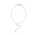 Elegante collar en Y dorado con colgante de perla y cierre de mosquetón ajustable - Dorado