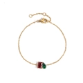 Gold stainless steel bracelet featuring red and green birthstone charms with extension - Gold - Jan Red Square Green Water Drop