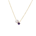 Elegante collana dorata con perla bianca tonda e ciondolo in zircone viola - Oro - Febbraio Viola Scuro