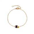 Golden stainless steel bracelet with rectangular purple stone and yellow teardrop gem - Gold - Feb Dark Purple Square Light Yellow Water Drop