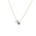 Elegante collana d'oro con perla bianca e ciondolo con gemma rotonda blu chiaro - Oro - Marzo Blu Chiaro