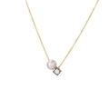 Elegante collana placcata in oro 14K con perla bianca e ciondolo in zircone cubico - Oro-Aprile Bianco