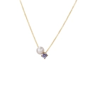 Elegant gold necklace featuring a white faux pearl and a round purple zircon pendant - Gold - June Light Purple