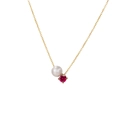 Elegant gold chain necklace with a white pearl and round red gemstone pendant detail - Gold - July Rose Red