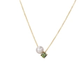 Elegant gold necklace with single round white pearl and vibrant green zircon pendant - Gold - August Olive Green