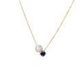 Elegant gold necklace featuring a white pearl and deep blue round-cut zircon pendant - Gold - September Royal Blue