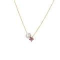 Elegant gold-plated chain necklace featuring a white pearl and pink zircon pendant - Gold-October Pink
